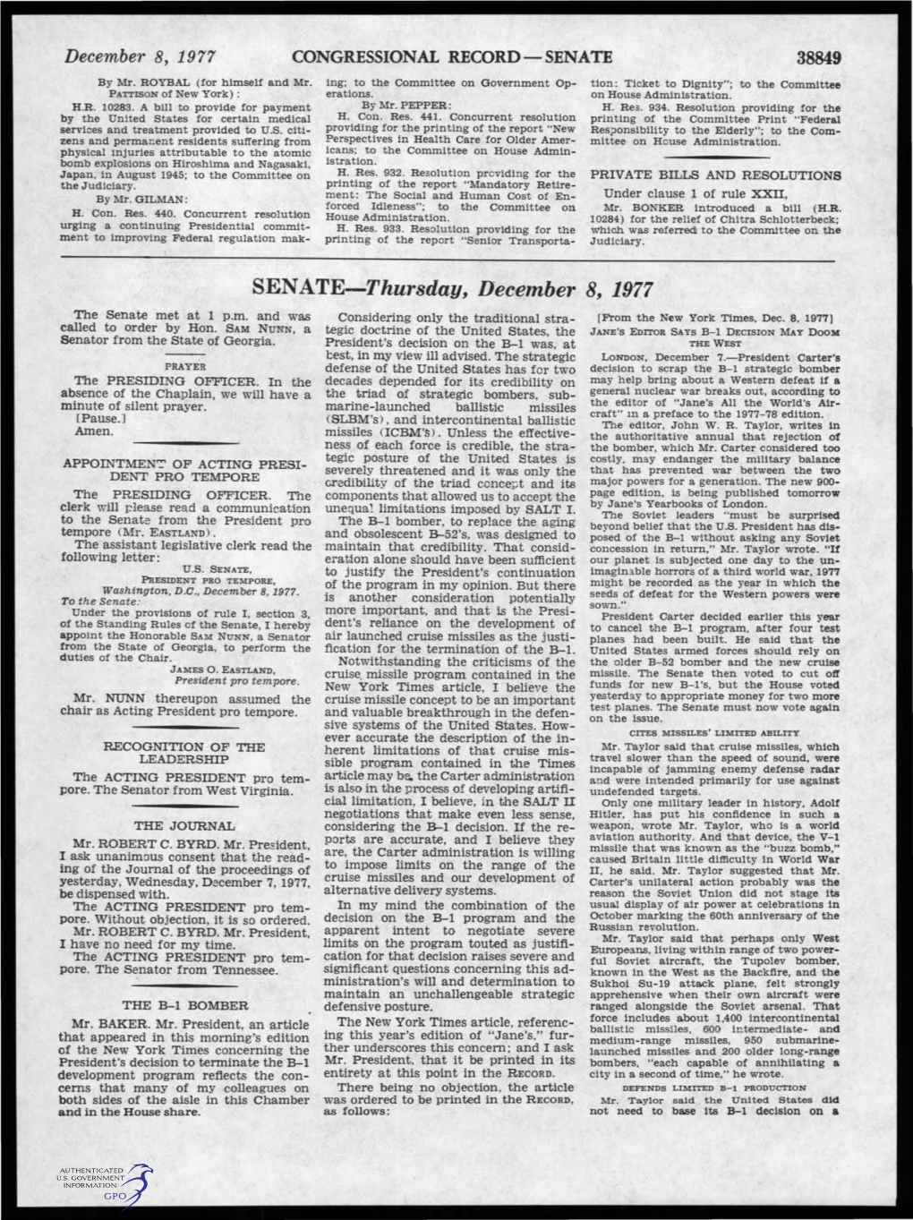 SENATE-Thursday, December 8, 1977 the Senate Met at 1 P.M