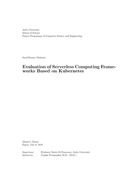 Evaluation of Serverless Computing Frameworks Based on Kubernetes