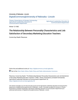 The Relationship Between Personality Characteristics and Job Satisfaction of Secondary Marketing Education Teachers