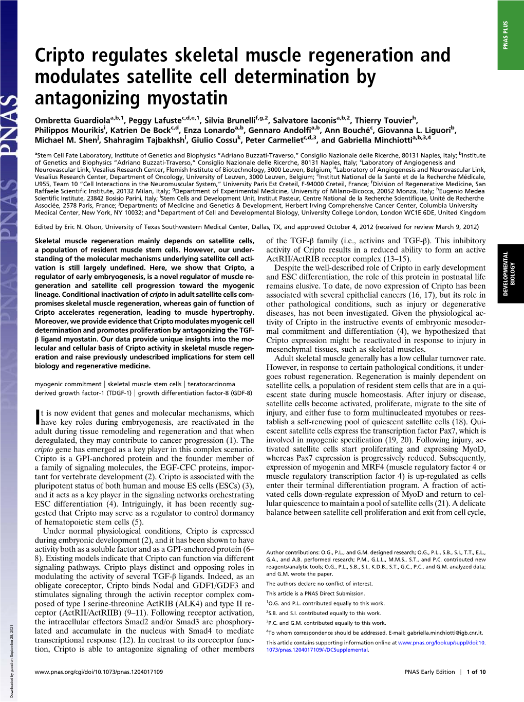 Cripto Regulates Skeletal Muscle Regeneration and Modulates