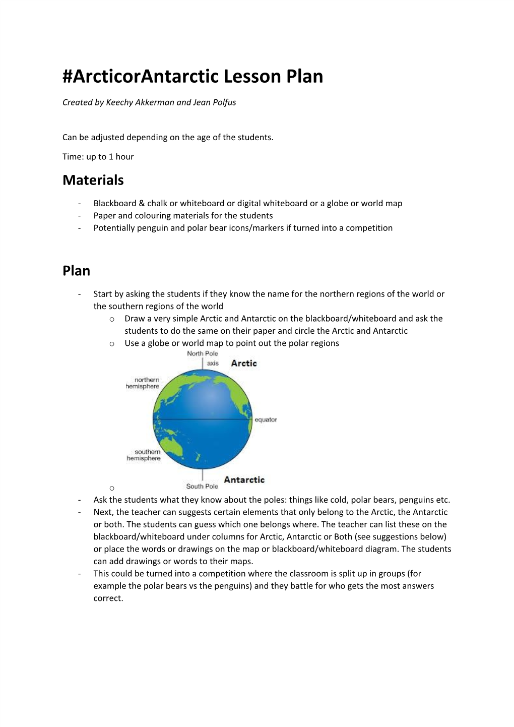 Arcticorantarctic Lesson Plan