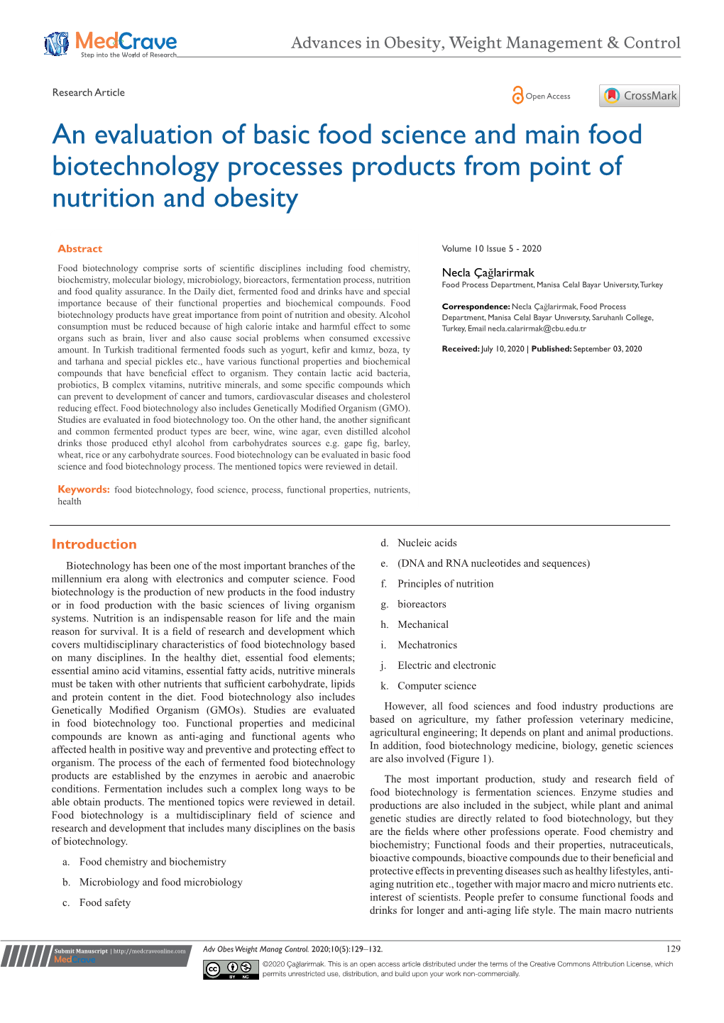 An Evaluation of Basic Food Science and Main Food Biotechnology Processes Products from Point of Nutrition and Obesity