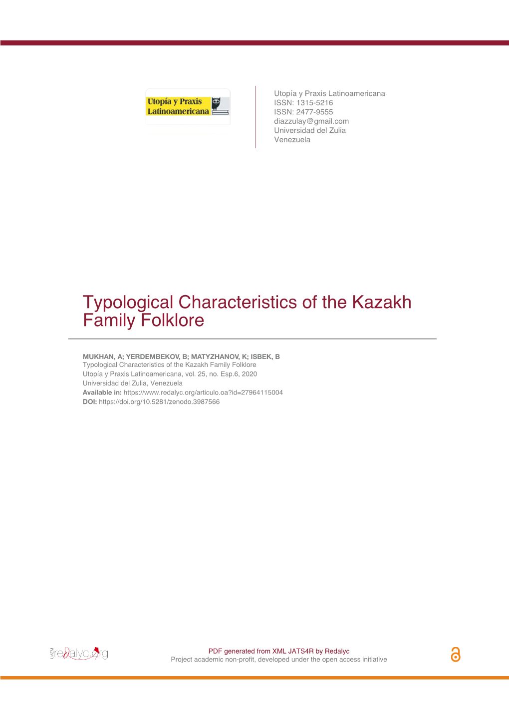 Typological Characteristics of the Kazakh Family Folklore