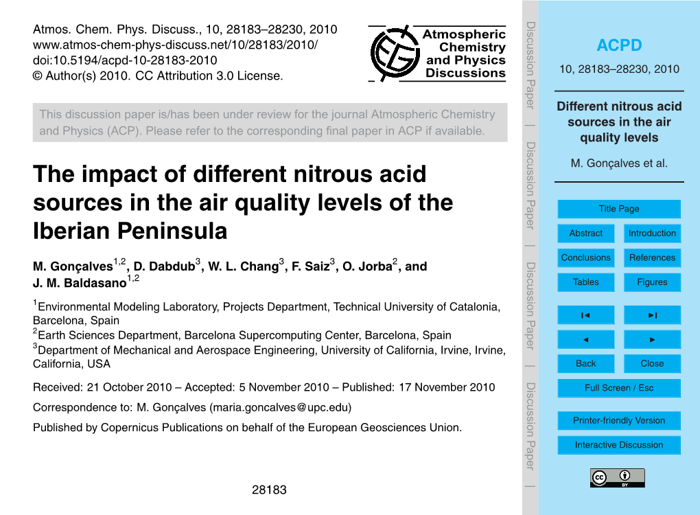 Different Nitrous Acid Sources in the Air Quality Levels