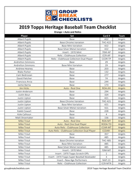 2019 Topps Heritage Baseball Checklist