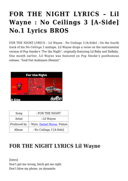 Lil Wayne : No Ceilings 3 [A-Side] No.1 Lyrics BROS