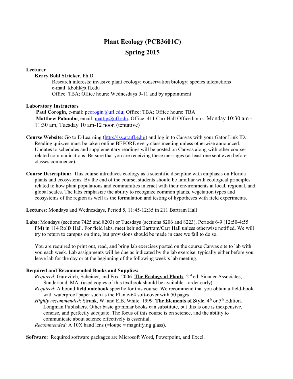 Plant Ecology (PCB3601C)