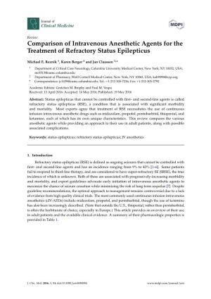 Comparison of Intravenous Anesthetic Agents for the Treatment of Refractory Status Epilepticus