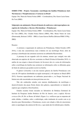 Projeto: Taxonomia E Morfologia Das Famílias Primulaceae (Incl