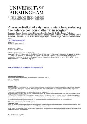 University of Birmingham Characterization of a Dynamic