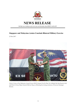 Singapore and Malaysian Armies Conclude Bilateral Military Exercise