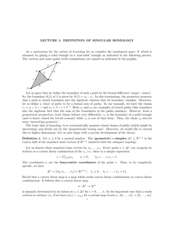 LECTURE 1: DEFINITION of SINGULAR HOMOLOGY As A