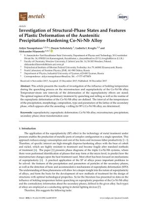 Investigation of Structural-Phase States and Features of Plastic Deformation of the Austenitic Precipitation-Hardening Co-Ni-Nb Alloy