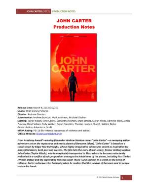 JOHN CARTER Production Notes
