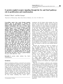 G Protein Coupled Receptor Signaling Through the Src and Stat3 Pathway: Role in Proliferation and Transformation