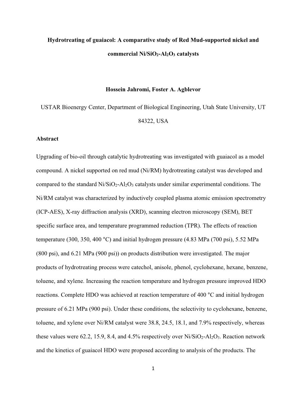 Hydrotreating of Guaiacol: a Comparative Study of Red Mud-Supported Nickel And