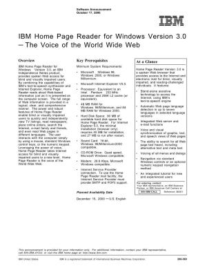 IBM Home Page Reader for Windows Version 3.0 — the Voice of the World Wide Web
