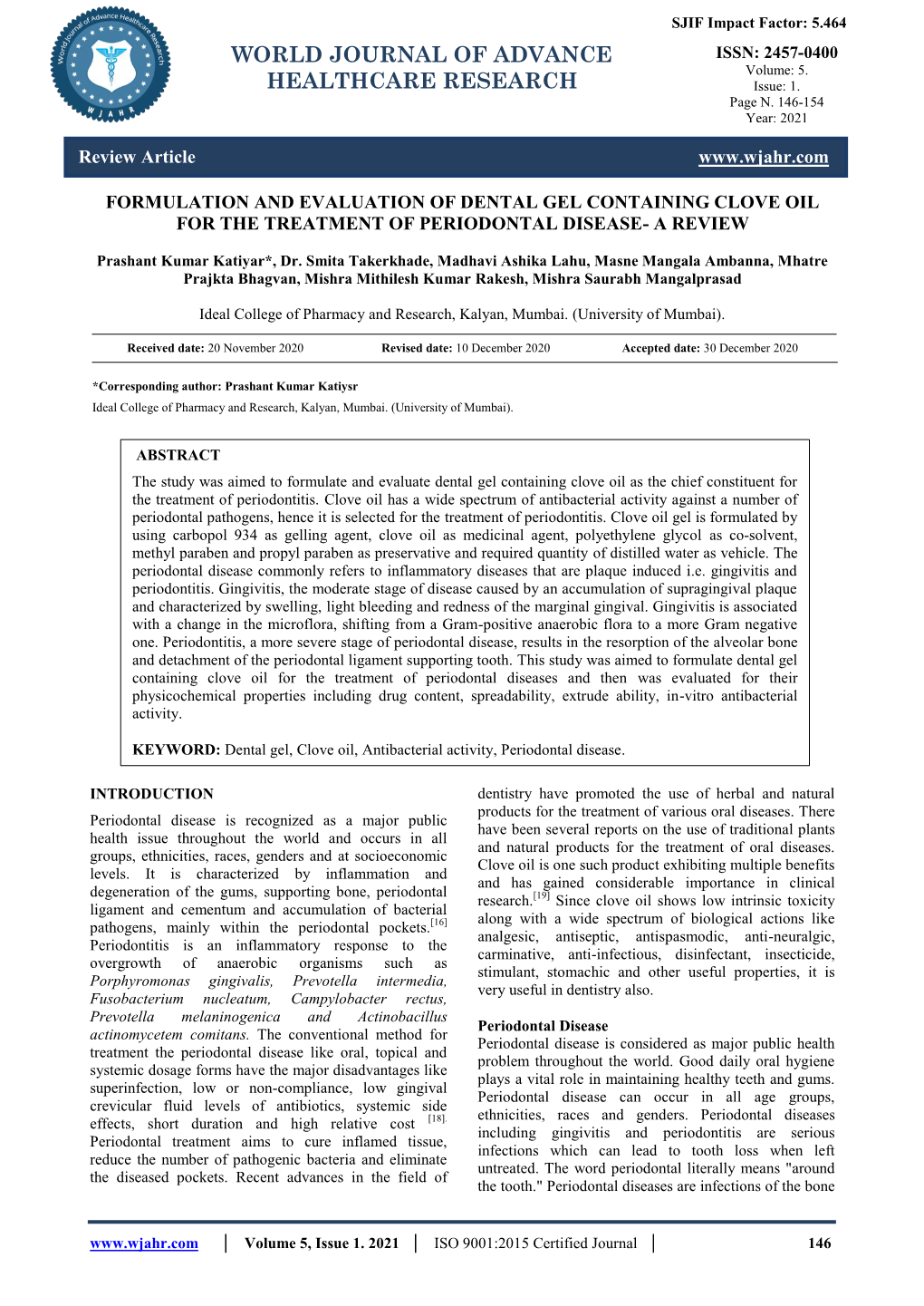 World Journal of Advance Healthcare Research and Gums That Bound and Support the Teeth