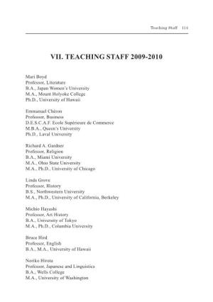 Vii. Teaching Staff 2009-2010