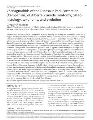 Caenagnathids of the Dinosaur Park Formation (Campanian) of Alberta, Canada: Anatomy, Osteo- Histology, Taxonomy, and Evolution Gregory F