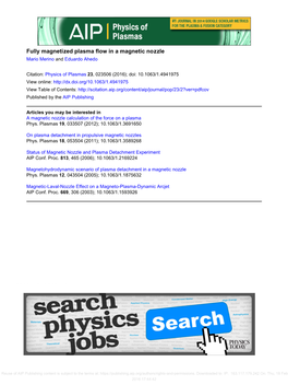 Fully Magnetized Plasma Flow in a Magnetic Nozzle Mario Merino and Eduardo Ahedo