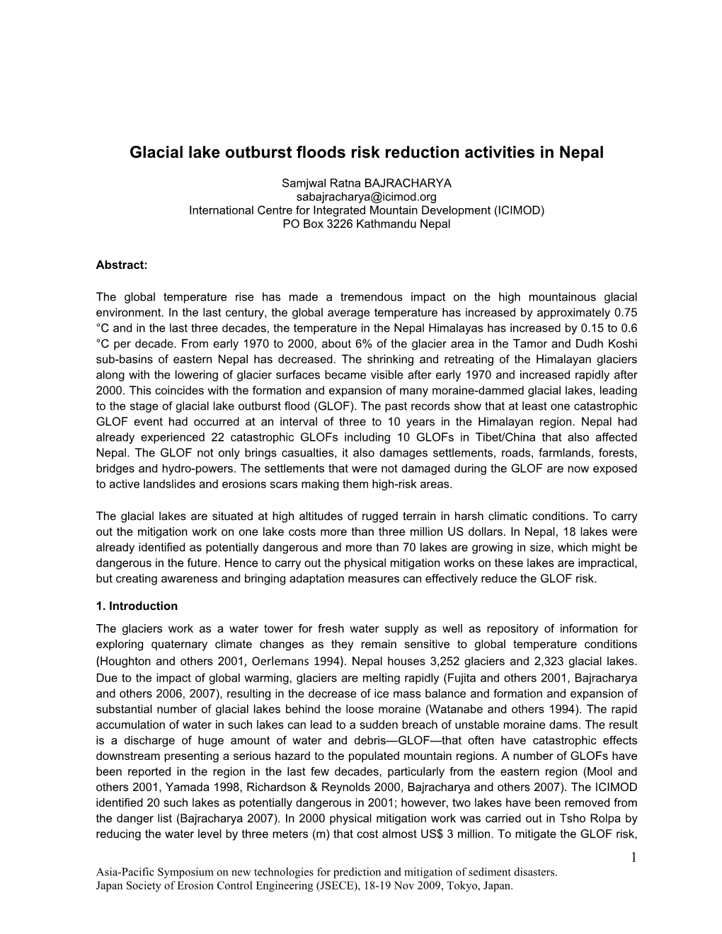 Glacial Lake Outburst Floods Risk Reduction Activities in Nepal