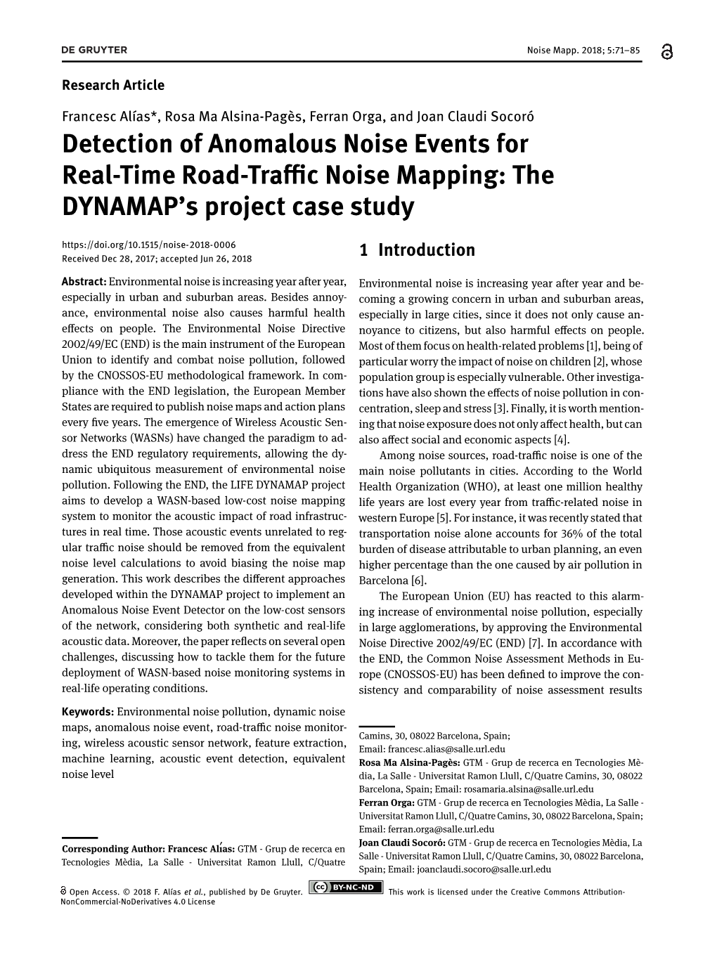 Detection of Anomalous Noise Events for Real-Time Road