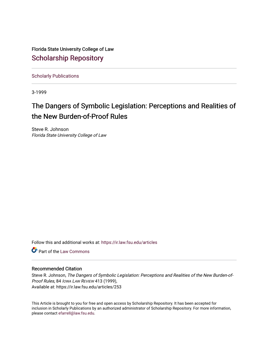 The Dangers of Symbolic Legislation: Perceptions and Realities of the New Burden-Of-Proof Rules