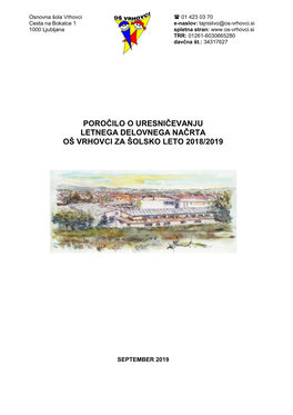 Poročilo O Uresničevanju Letnega Delovnega Načrta Oš Vrhovci Za Šolsko Leto 2018/2019