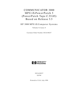 COMMUNICATOR 3000 MPE/Ix-Powerpatch 5 (Powerpatch Tape C.55.05) Based on Release 5.5