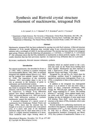 Synthesis and Rietveld Crystal Structure Refinement of Mackinawite, Tetragonal Fes