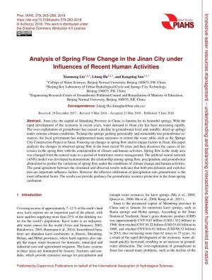 Analysis of Spring Flow Change in the Jinan City Under Influences Of