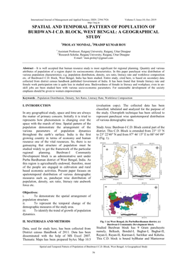 Spatial and Temporal Pattern of Population of Burdwan-I C.D