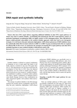 DNA Repair and Synthetic Lethality