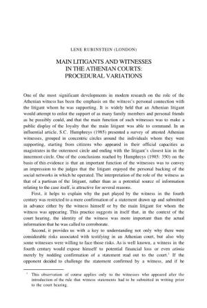 Litigants and Witnesses in the Athenian Courts: Procedural Variations