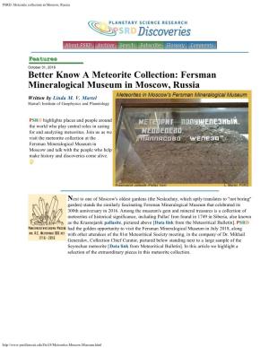 PSRD: Meteorite Collection in Moscow, Russia