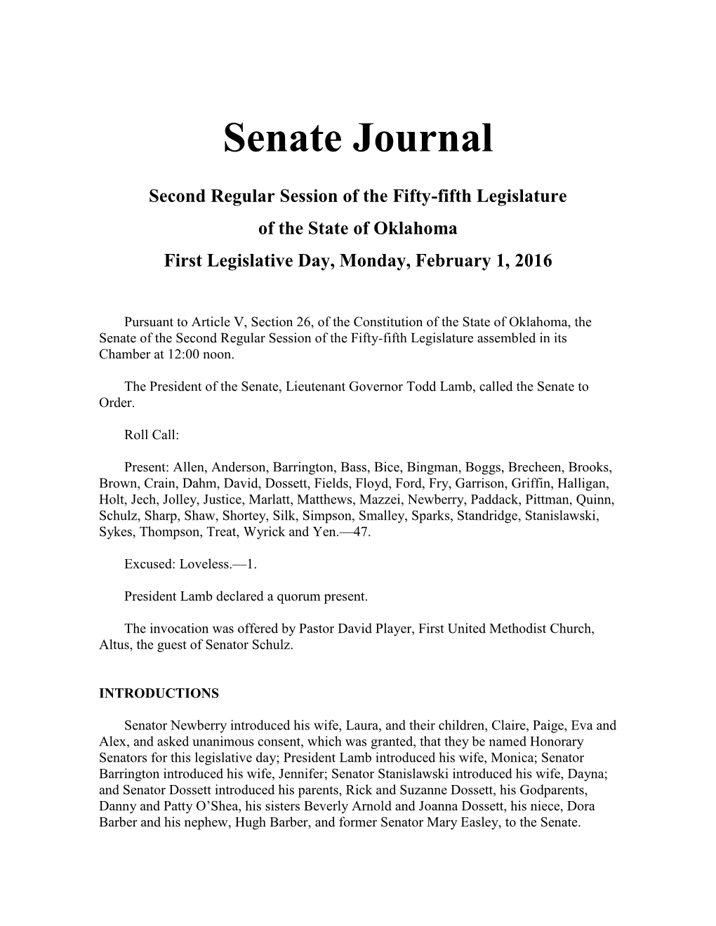 Senate Journal Feb 01, 2016