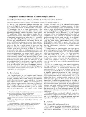 Topographic Characterization of Lunar Complex Craters Jessica Kalynn,1 Catherine L