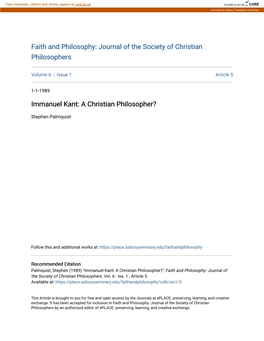 Immanuel Kant: a Christian Philosopher?