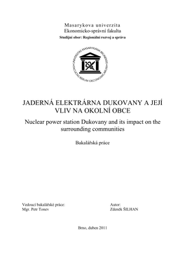 2. Podpora Okolí Jaderné Elektrárny Dukovany – Obecné Vymezení a Nadace ČEZ