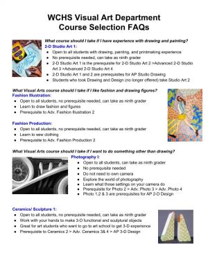 WCHS Visual Art Department Course Selection Faqs