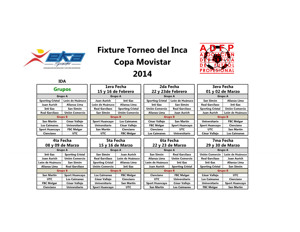 Fixture Torneo Del Inca Copa Movistar 2014