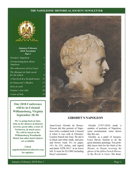 January-February 2018 Part 1 Page 1 the NAPOLEONIC HISTORICAL SOCIETY NEWSLETTER Rical Style Was Much Admired