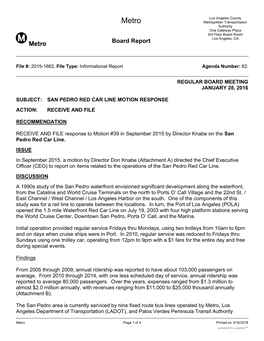 San Pedro Red Car Line Motion Response Action: Receive and File