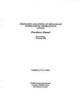 NOMINATION and LISTING of WETLANDS of INTERNATIONAL IMPORTANCE in CANADA Procedures Manual
