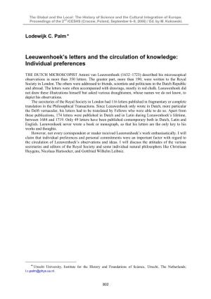 Leeuwenhoek's Letters and the Circulation of Knowledge:Individual