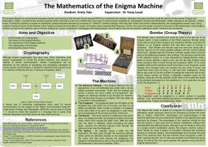 The Mathematics of the Enigma Machine Student: Emily Yale Supervisor: Dr Tariq Jarad