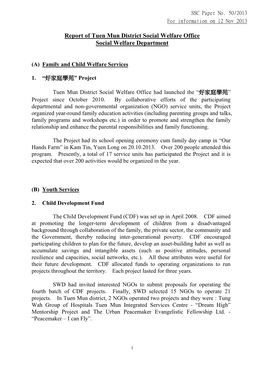 Report of Tuen Mun District Social Welfare Office Social Welfare Department