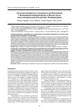 E Scarabaeidae Degradatori Della Sicilia E Delle Isole Circumsiciliane (Coleoptera: Scarabaeoidea)
