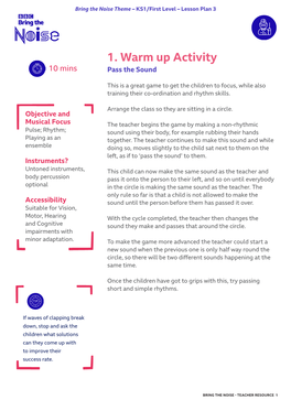 Bring the Noise Theme – KS1/First Level – Lesson Plan 3